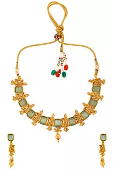 Krishna design in Gold Plated Green Necklace set