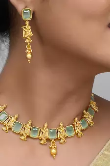 Krishna design in Gold Plated Green Necklace set