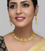 Krishna design in Gold Plated Green Necklace set