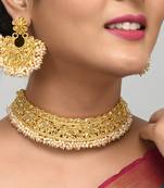 Reverse AD in Gold plated Big Choker Necklace Set with cheed pearls