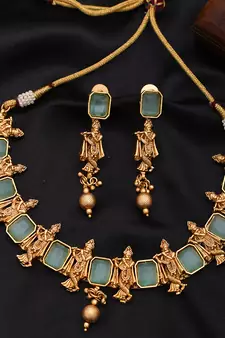 Krishna design in Gold Plated Green Necklace set