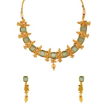 Krishna design in Gold Plated Green Necklace set 5