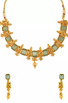 Krishna design in Gold Plated Green Necklace set