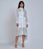 White Blue Waves Shirt Dress