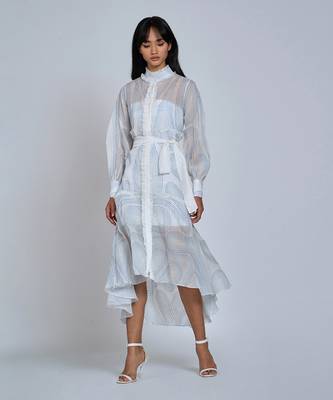 White Blue Waves Shirt Dress 2