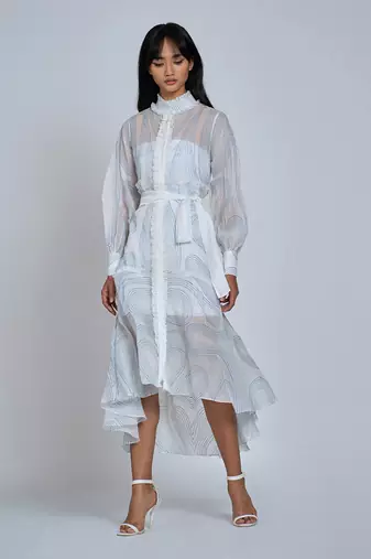 White Blue Waves Shirt Dress