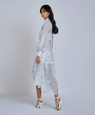 White Blue Waves Shirt Dress 3