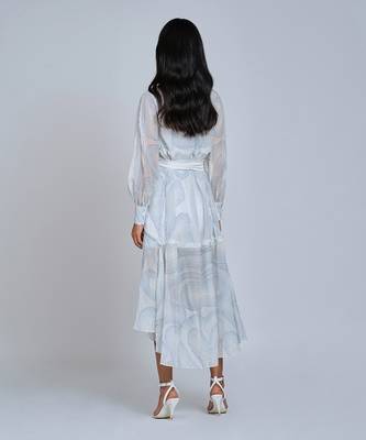 White Blue Waves Shirt Dress 4