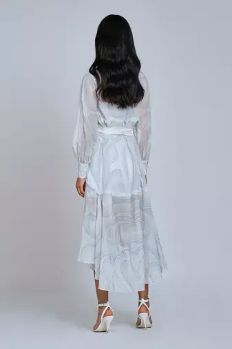 White Blue Waves Shirt Dress