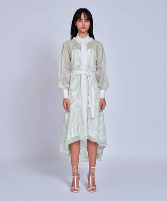White Green Waves Shirt  Dress 1