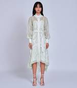 White Green Waves Shirt  Dress