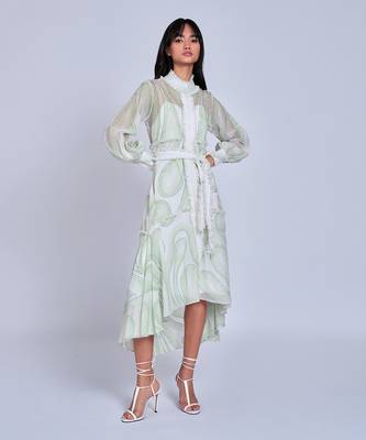 White Green Waves Shirt  Dress 2