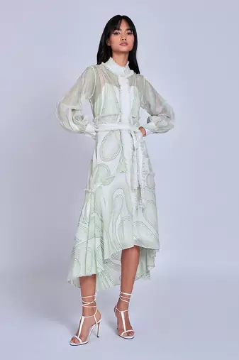 White Green Waves Shirt  Dress