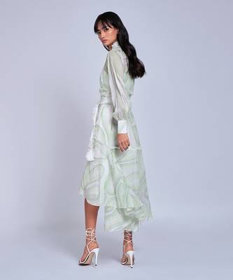 White Green Waves Shirt  Dress 3