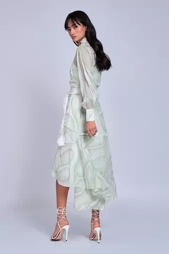 White Green Waves Shirt  Dress