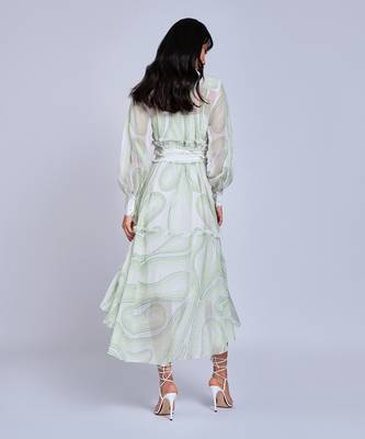 White Green Waves Shirt  Dress 4