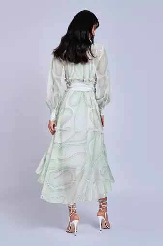 White Green Waves Shirt  Dress