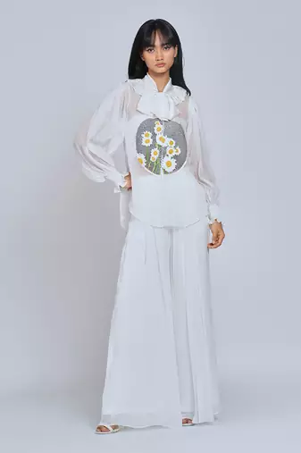 White Vintage Collar Daisy Shirt