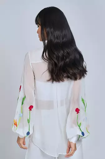 White Floral Sleeves  Shirt