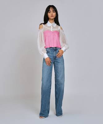 White Pretty Pink Cold Shoulder Shirt 1