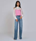 White Pretty Pink Cold Shoulder Shirt