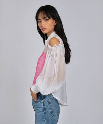 White Pretty Pink Cold Shoulder Shirt 2