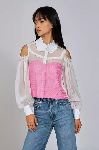 White Pretty Pink Cold Shoulder Shirt