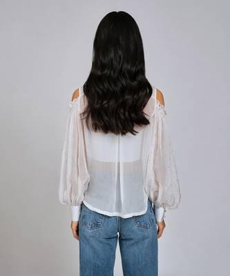 White Pretty Pink Cold Shoulder Shirt 4