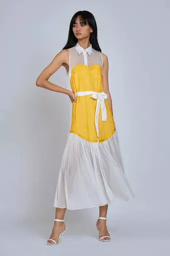 Yellow Corset Midi  Dress