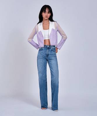 Lilac Cropped  White Blazer 1