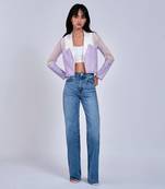 Lilac Cropped  White Blazer
