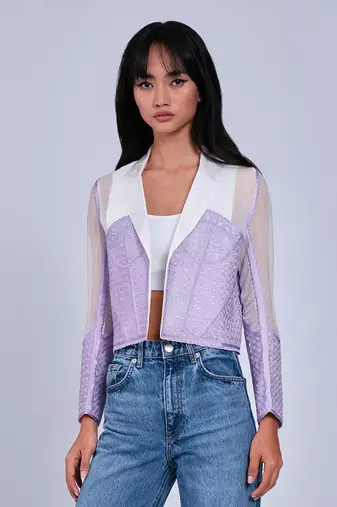 Lilac Cropped  White Blazer