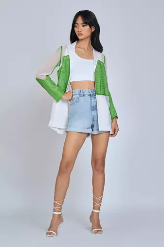 Green Long White Blazer