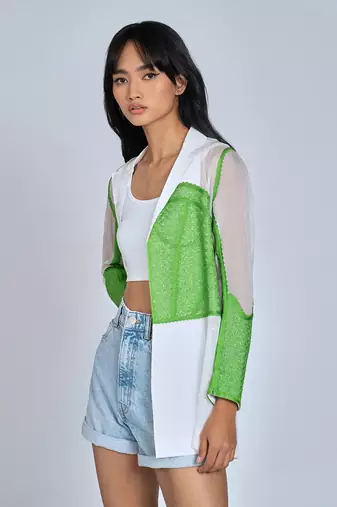 Green Long White Blazer