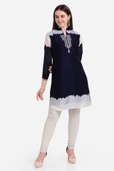 Blue embroidered georgette ethnic-kurtis
