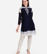 Blue embroidered georgette ethnic-kurtis
