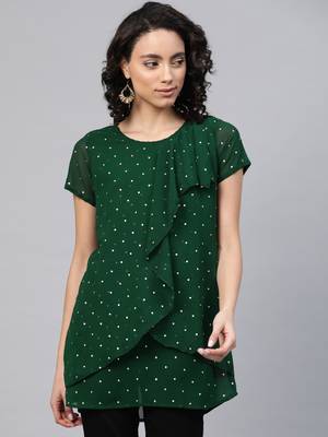 Green printed georgette short-kurtis 1