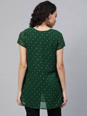 Green printed georgette short-kurtis 2