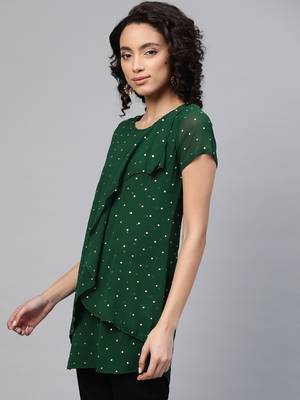 Green printed georgette short-kurtis 3