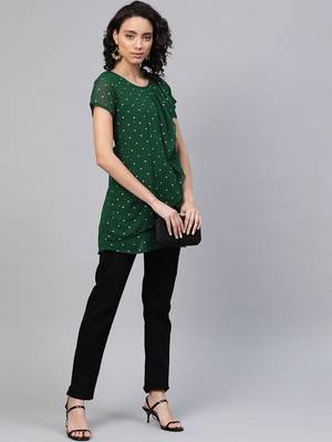 Green printed georgette short-kurtis 4