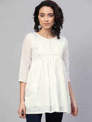 Off-white embroidered cotton short-kurtis 1