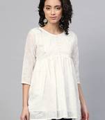 Off-white embroidered cotton short-kurtis