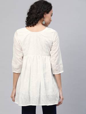 Off-white embroidered cotton short-kurtis 2