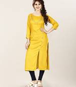 Mustard embroidered rayon ethnic-kurtis