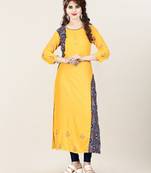 Mustard embroidered rayon ethnic-kurtis