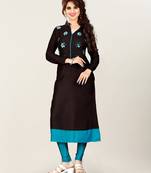 Brown embroidered rayon ethnic-kurtis