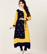 Yellow embroidered rayon ethnic-kurtis