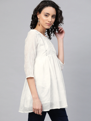Off-white embroidered cotton short-kurtis 3