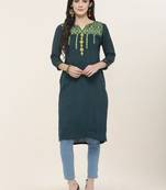 Green embroidered rayon ethnic-kurtis