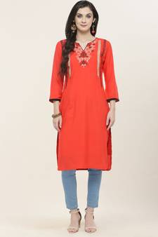 Pink embroidered rayon ethnic-kurtis